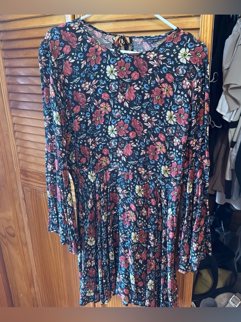 American Eagle Outfitters Black Floral Tie-Shoulder Dress size M